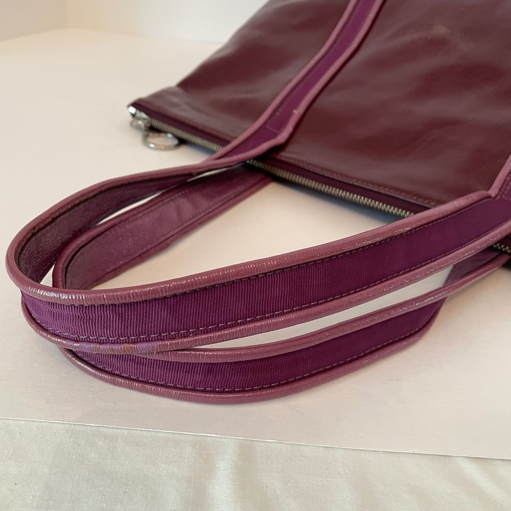 Coach Poppy Patent Leather Op Art Glam Tote Purple/Burgundy Hand Bag - Picture 8 of 16
